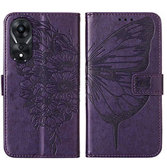 Leather Case Stands Butterfly Flip Cover Holder YB2 for Oppo A58 5G Purple