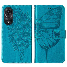 Leather Case Stands Butterfly Flip Cover Holder YB2 for Oppo A78 5G Blue