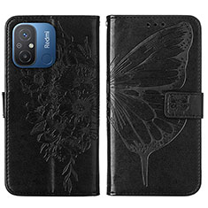 Leather Case Stands Butterfly Flip Cover Holder YB2 for Xiaomi Poco C55 Black