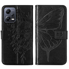 Leather Case Stands Butterfly Flip Cover Holder YB2 for Xiaomi Poco X5 5G Black