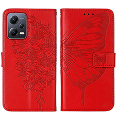 Leather Case Stands Butterfly Flip Cover Holder YB2 for Xiaomi Poco X5 5G Red