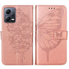 Leather Case Stands Butterfly Flip Cover Holder YB2 for Xiaomi Poco X5 5G Rose Gold