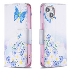 Leather Case Stands Butterfly Flip Cover L01 Holder for Apple iPhone 15 Plus Blue