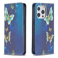 Leather Case Stands Butterfly Flip Cover L01 Holder for Apple iPhone 15 Pro Blue