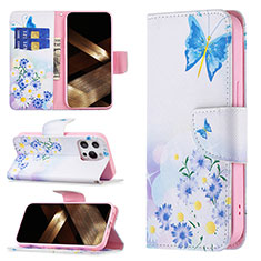 Leather Case Stands Butterfly Flip Cover L02 Holder for Apple iPhone 15 Pro Black