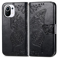 Leather Case Stands Butterfly Flip Cover L02 Holder for Xiaomi Mi 11 Lite 5G Black