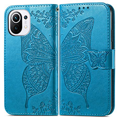 Leather Case Stands Butterfly Flip Cover L02 Holder for Xiaomi Mi 11 Lite 5G NE Blue