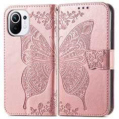 Leather Case Stands Butterfly Flip Cover L02 Holder for Xiaomi Mi 11 Lite 5G NE Pink