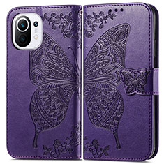 Leather Case Stands Butterfly Flip Cover L02 Holder for Xiaomi Mi 11 Lite 5G NE Purple