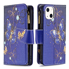 Leather Case Stands Butterfly Flip Cover L03 Holder for Apple iPhone 14 Blue