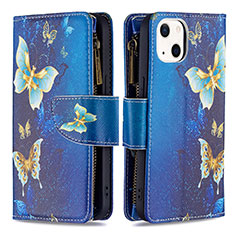 Leather Case Stands Butterfly Flip Cover L04 Holder for Apple iPhone 13 Mini Blue