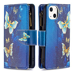 Leather Case Stands Butterfly Flip Cover L04 Holder for Apple iPhone 15 Blue