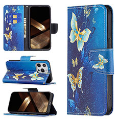 Leather Case Stands Butterfly Flip Cover L07 Holder for Apple iPhone 15 Pro Max Blue