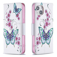 Leather Case Stands Butterfly Flip Cover L07 Holder for Apple iPhone 15 White