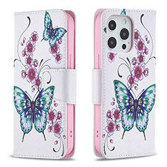 Leather Case Stands Butterfly Flip Cover L07 Holder for Apple iPhone 16 Pro Max Pink