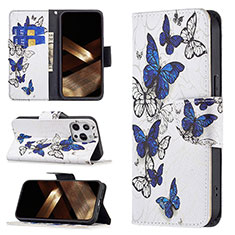 Leather Case Stands Butterfly Flip Cover L07 Holder for Apple iPhone 16 Pro White