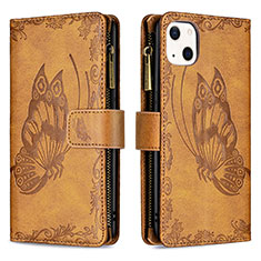 Leather Case Stands Butterfly Flip Cover L08 Holder for Apple iPhone 13 Brown