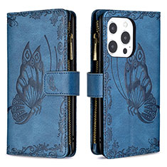 Leather Case Stands Butterfly Flip Cover L08 Holder for Apple iPhone 13 Pro Blue