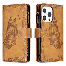 Leather Case Stands Butterfly Flip Cover L08 Holder for Apple iPhone 13 Pro Brown