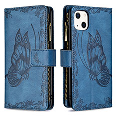 Leather Case Stands Butterfly Flip Cover L08 Holder for Apple iPhone 14 Blue