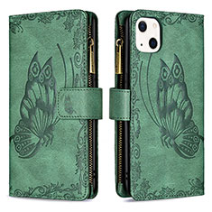 Leather Case Stands Butterfly Flip Cover L08 Holder for Apple iPhone 15 Plus Green