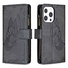 Leather Case Stands Butterfly Flip Cover L08 Holder for Apple iPhone 15 Pro Black