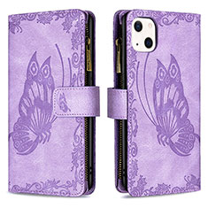 Leather Case Stands Butterfly Flip Cover L08 Holder for Apple iPhone 15 Purple