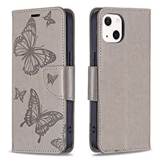 Leather Case Stands Butterfly Flip Cover L09 Holder for Apple iPhone 13 Gray