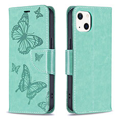 Leather Case Stands Butterfly Flip Cover L09 Holder for Apple iPhone 13 Mini Green