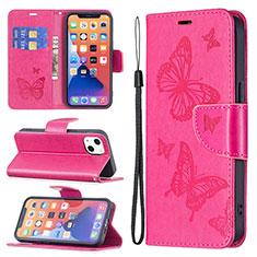 Leather Case Stands Butterfly Flip Cover L09 Holder for Apple iPhone 13 Mini Hot Pink