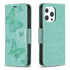 Leather Case Stands Butterfly Flip Cover L09 Holder for Apple iPhone 13 Pro Max Green