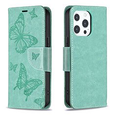 Leather Case Stands Butterfly Flip Cover L09 Holder for Apple iPhone 14 Pro Green