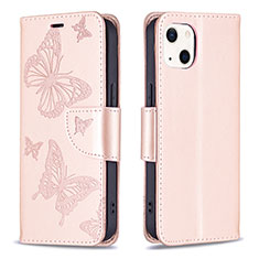 Leather Case Stands Butterfly Flip Cover L09 Holder for Apple iPhone 15 Pink