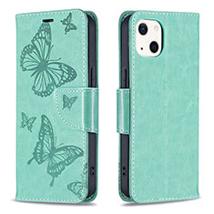 Leather Case Stands Butterfly Flip Cover L09 Holder for Apple iPhone 15 Plus Green