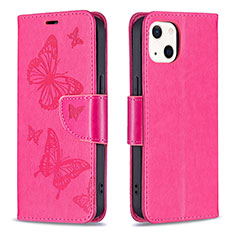 Leather Case Stands Butterfly Flip Cover L09 Holder for Apple iPhone 15 Plus Hot Pink