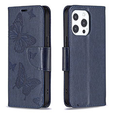 Leather Case Stands Butterfly Flip Cover L09 Holder for Apple iPhone 15 Pro Max Blue