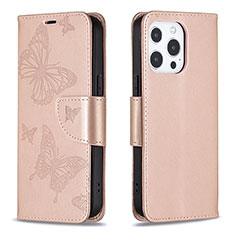 Leather Case Stands Butterfly Flip Cover L09 Holder for Apple iPhone 15 Pro Max Pink