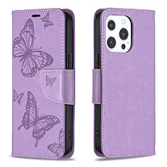 Leather Case Stands Butterfly Flip Cover L09 Holder for Apple iPhone 15 Pro Max Purple