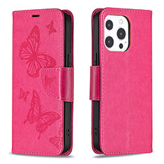 Leather Case Stands Butterfly Flip Cover L09 Holder for Apple iPhone 16 Pro Hot Pink