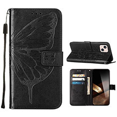 Leather Case Stands Butterfly Flip Cover L10 Holder for Apple iPhone 15 Black