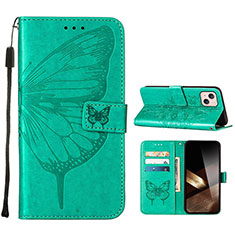 Leather Case Stands Butterfly Flip Cover L10 Holder for Apple iPhone 15 Green