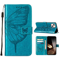 Leather Case Stands Butterfly Flip Cover L10 Holder for Apple iPhone 15 Plus Blue