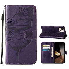 Leather Case Stands Butterfly Flip Cover L10 Holder for Apple iPhone 15 Plus Purple