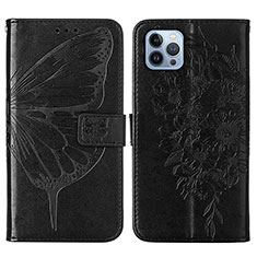 Leather Case Stands Butterfly Flip Cover L10 Holder for Apple iPhone 15 Pro Black