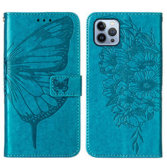 Leather Case Stands Butterfly Flip Cover L10 Holder for Apple iPhone 15 Pro Blue