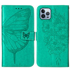 Leather Case Stands Butterfly Flip Cover L10 Holder for Apple iPhone 15 Pro Green