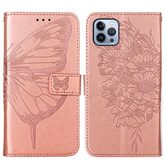 Leather Case Stands Butterfly Flip Cover L10 Holder for Apple iPhone 16 Pro Max Rose Gold