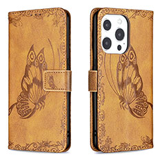 Leather Case Stands Butterfly Flip Cover Z01 Holder for Apple iPhone 14 Pro Brown