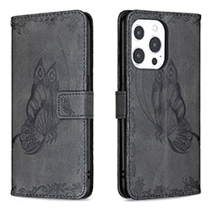 Leather Case Stands Butterfly Flip Cover Z01 Holder for Apple iPhone 14 Pro Max Black