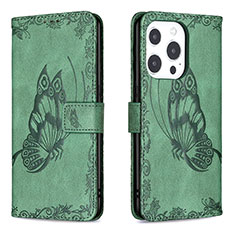 Leather Case Stands Butterfly Flip Cover Z01 Holder for Apple iPhone 14 Pro Max Green